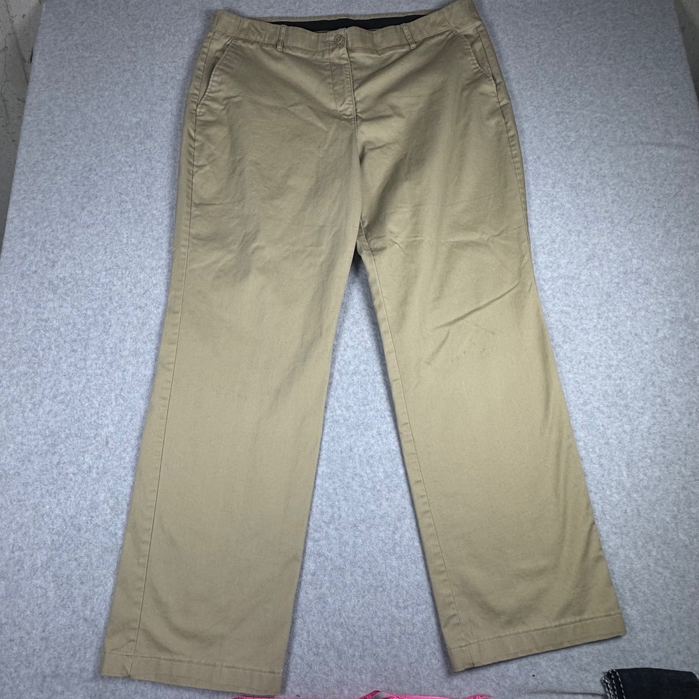 Lands End Womens Khaki Chino Pants Size 18 Straight Leg Mid Rise Tan Trousers